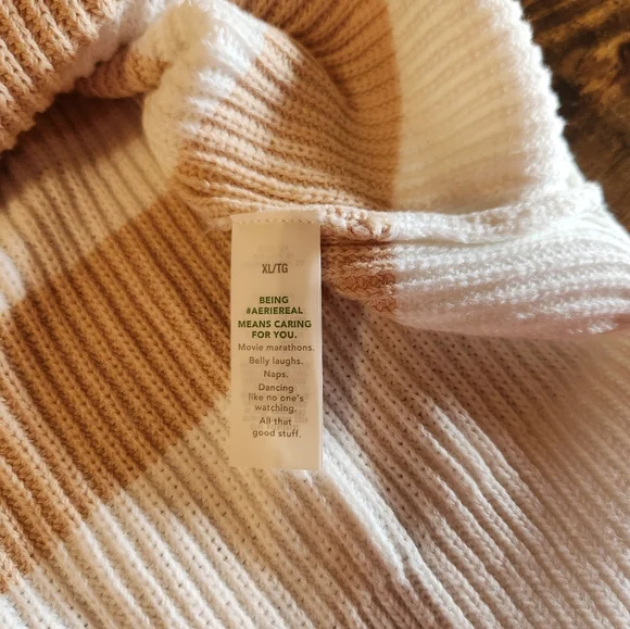 Striped Tan and Cream Women's Sweater - Picture 7 of 8